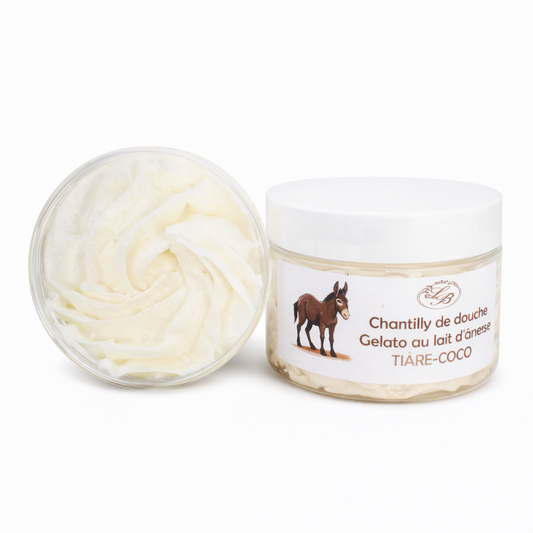 Chantilly de douche et bain au lait d’ânesse  Monoï artisanal